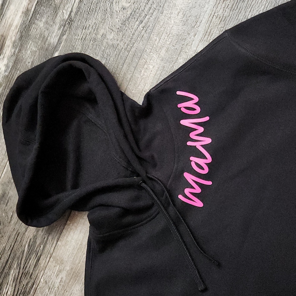 Black Hoodie With Front Pouch Pocket Ultra Soft Fleece Pink Screen Print MaMa